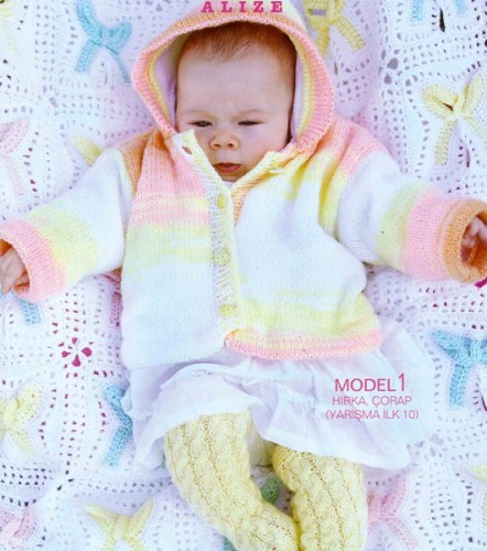 Ebruli İp Bebek Kapüşonlu Hırka Modeli