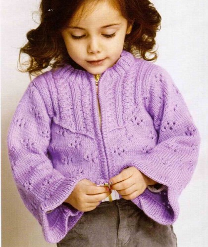 Lila Renkli Delikli Ajur Desenli Çocuk Hırka Modeli