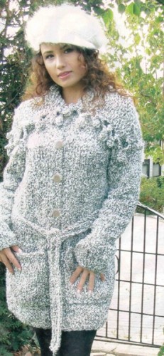 Şal Yaka Kemerli ve Cepli Bayan Tunik Hırka Modeli