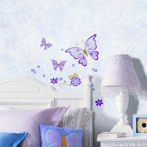 mor kelebek duvar çıkartmaları