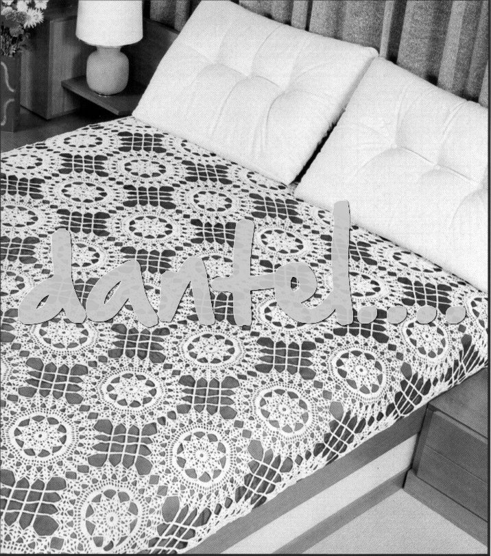 yuvarlak yıldız figürlü motifli dantel yatak örtüsü çeşitleri