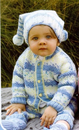 Bebekler İçin Örgü Hırka Pantolon ve Şapka Üçlü Takımı