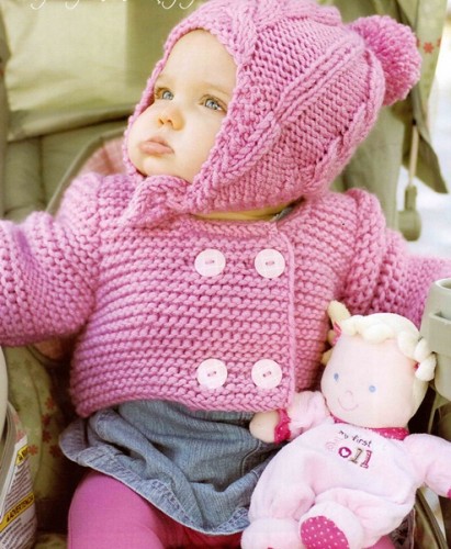 Pembe Renkli Haraşo Modelli Kız Çocuk Hırka Şapka Örneği