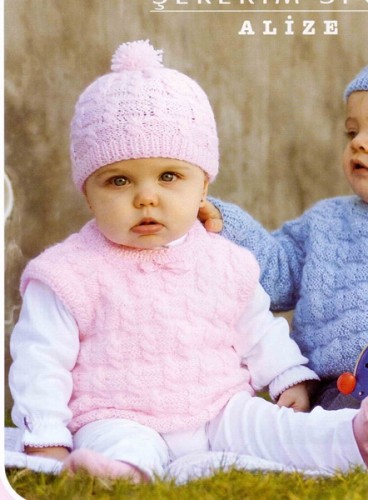 Kız Çocukları İçin Örgü Süveter ve Şapka Takımı