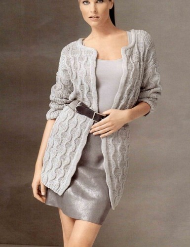 Gri Renkli Oval Yaka Bayan Tunik Hırka Modeli