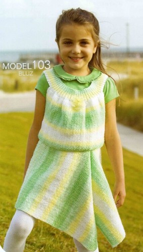 Kız Çocuklar İçin Örgü Süveter ve Etek Takımı Modeli