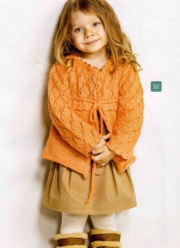 Ajur Modelli Turuncu Renkli Kız Çocuk Hırka Örneği