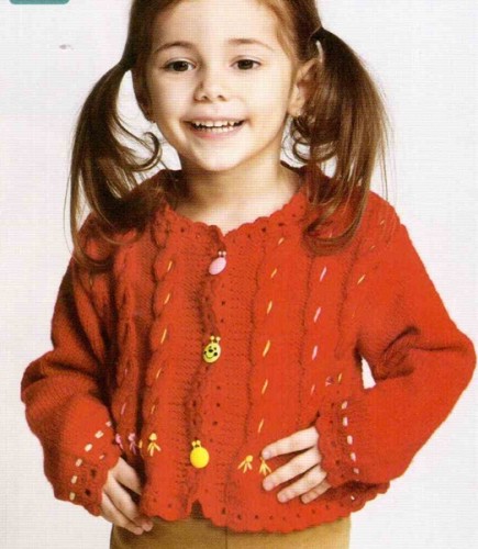 Burgu Desenli Tığ İşi Kırmızı Çocuk Hırka Modeli