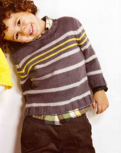 Çizgili Yuvarlak Yaka Erkek Çocuk Kazak Modeli