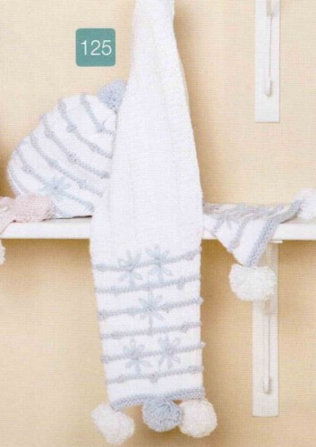 Mavi Beyaz Ponponlu Çocuk Örgü Atkı Bere Takımı