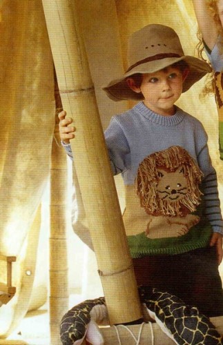 Yuvarlak Yaka Arslan Desenli Erkek Çocuk Kazak Modeli