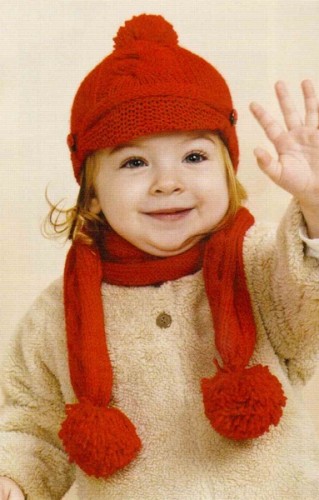 Burgu Modelli Kırmızı Kız Çocuk Atkı Bere Takımı