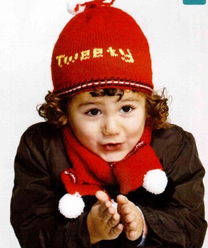 Tweety Yazılı Kırmızı Erkek Çocuk Atkı Bere Modeli