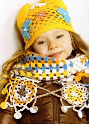 Sarı Renkli Şirin Kız Çocuk Atkı ve Bere Takımı