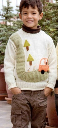 Üzeri Araba İşlemeli Erkek Çocuk Kazak Modeli