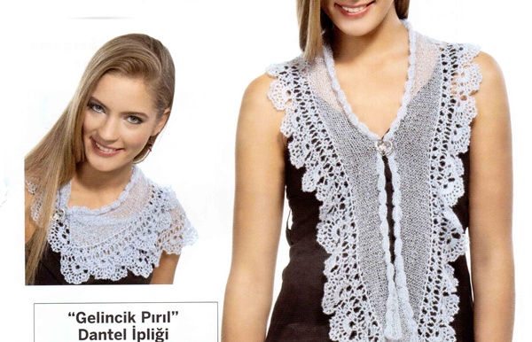 Boncuklu Örgü Bolero ve Fular Modeli