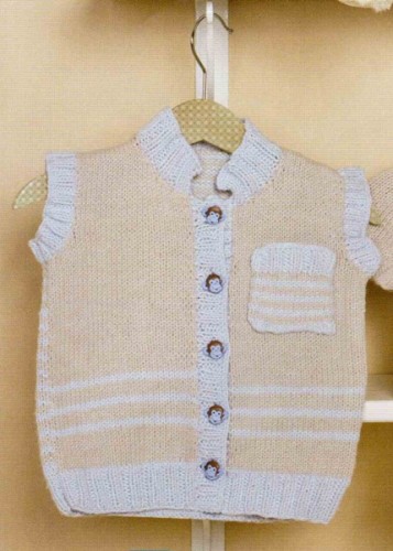 İki Renkli Erkek Bebek Örgü Yelek Modeli