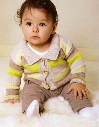 Çizgili Ceket Yaka Erkek Bebek Hırka Modeli