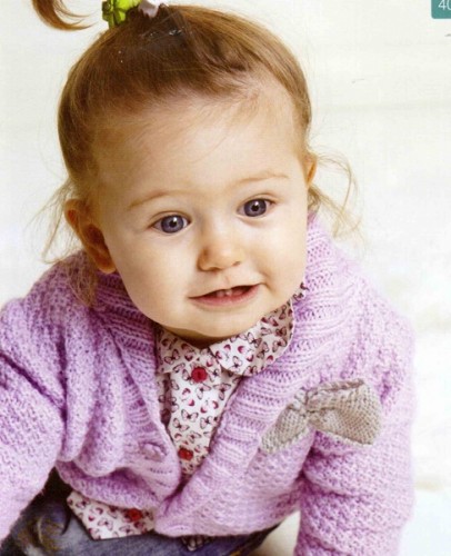 Fiyonklu Lila Renkli Kız Bebek Hırka Modeli