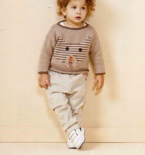 Kedili Erkek Çocuk Örgü Kazak Modeli