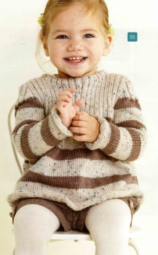 İki Renkli Düz Örgü Kız Çocuk Kazak Modeli