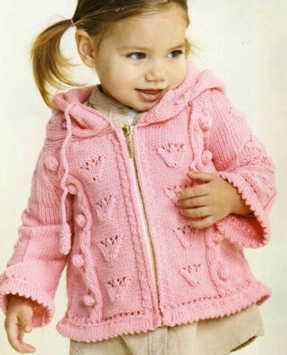 Çatlak Kahve Örnekli Pembe Kapüşonlu Çocuk Hırka Modeli