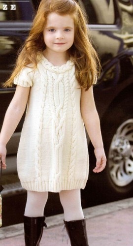 Krem Rengi Saç Örgü Modelli Kısa Kollu Elbise Modeli