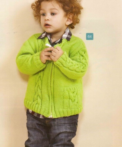 Saç Örgüsü Desenli Yeşil Erkek Çocuk Hırka Modeli