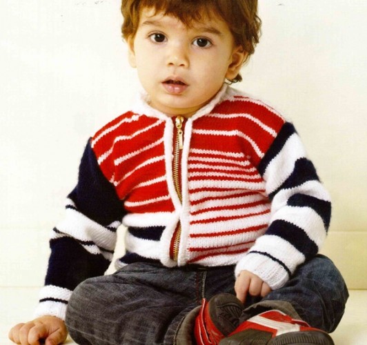 Fermuarlı Kırmızı Beyaz Erkek Çocuk Hırka Modeli