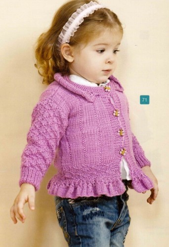 Fuşya Rengi Ceket Yaka Kız Çocuk Hırka Modeli