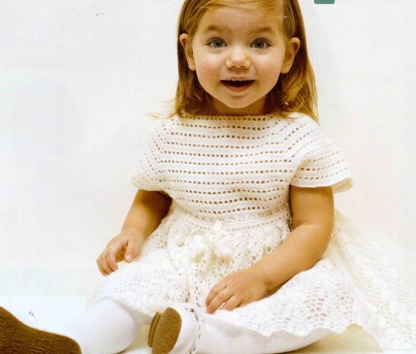 Pıtırcık Oyası Beyaz Kız Çocuk Elbise Modeli