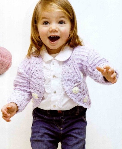 Oval Çiçek Süslemeli Tığ İşi Çocuk Bolero Hırka Modeli