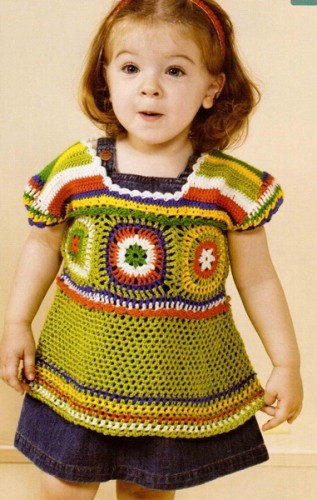 Renkli Tığ İşi Kız Çocuk Tunik Bluz Modeli