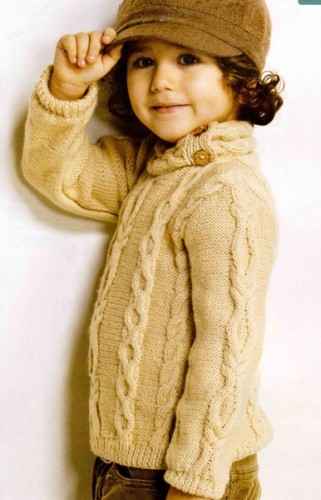 Bej Renkli Burgu Desenli Boğazlı Erkek Çocuk Kazak Modeli