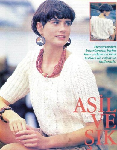 Kare Yakalı Yarım Kollu Merserize Hırka Modeli