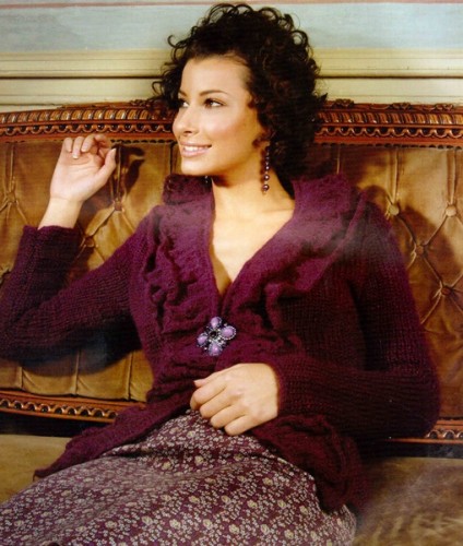 Fırfırlı Örgü Bordo Renkli Bayan Hırka Modeli