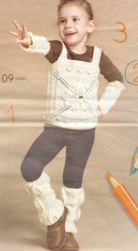 Kız Çocukları İçin Örgü Tozluk ve Askılı Süveter Modeli