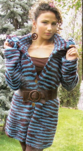 Çizgili Şal Yakalı Bayan Tunik Hırka Modeli
