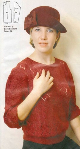 Kırmızı Renkli Ajur Modelli Bayan Bluz Modeli