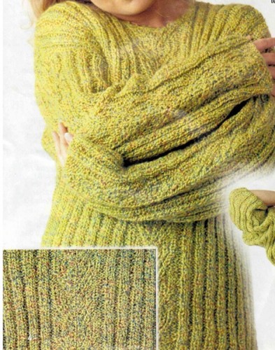 Yeşil Renkli Ebruli İp İle Örülen Bayan Kazak Modeli