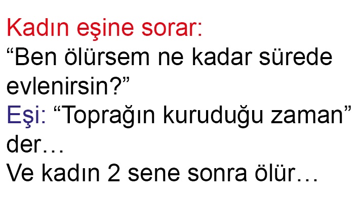 Kadın eşine sorar: “Ben ölürsem ne kadar sürede evlenirsin?